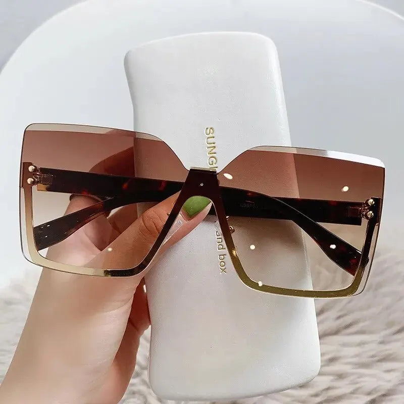 European and American Style Half-Frame Metal Sunglasses for Women - Fashionable Slim Design with UV Protection