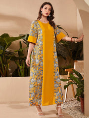 Al Najma Paisley Print Flounce Sleeve Kaftan Modest Arabian Dress