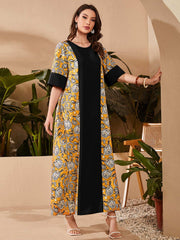 Al Najma Paisley Print Flounce Sleeve Kaftan, Modest Arabian Dress