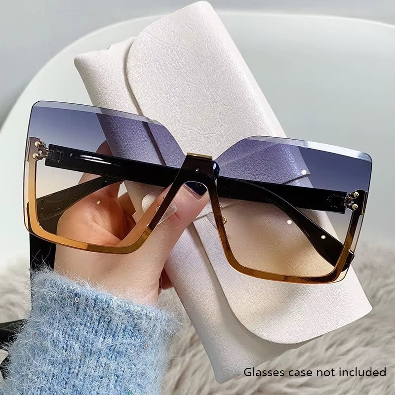 European and American Style Half-Frame Metal Sunglasses for Women - Fashionable Slim Design with UV Protection
