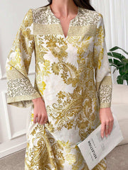 Al Najma Women'S Simple Floral Elegant Long Sleeve Modest Dress, Casual Long Sleeve Maxi Modest Dress