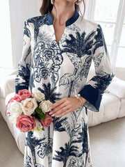 Al Najma Women'S Summer Botanical Printed Long Modest Long Sleeve Arabian Dress, Kaftan