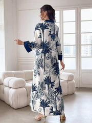 Al Najma Women'S Summer Botanical Printed Long Modest Long Sleeve Arabian Dress, Kaftan
