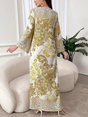 Al Najma Women'S Simple Floral Elegant Long Sleeve Modest Dress, Casual Long Sleeve Maxi Modest Dress