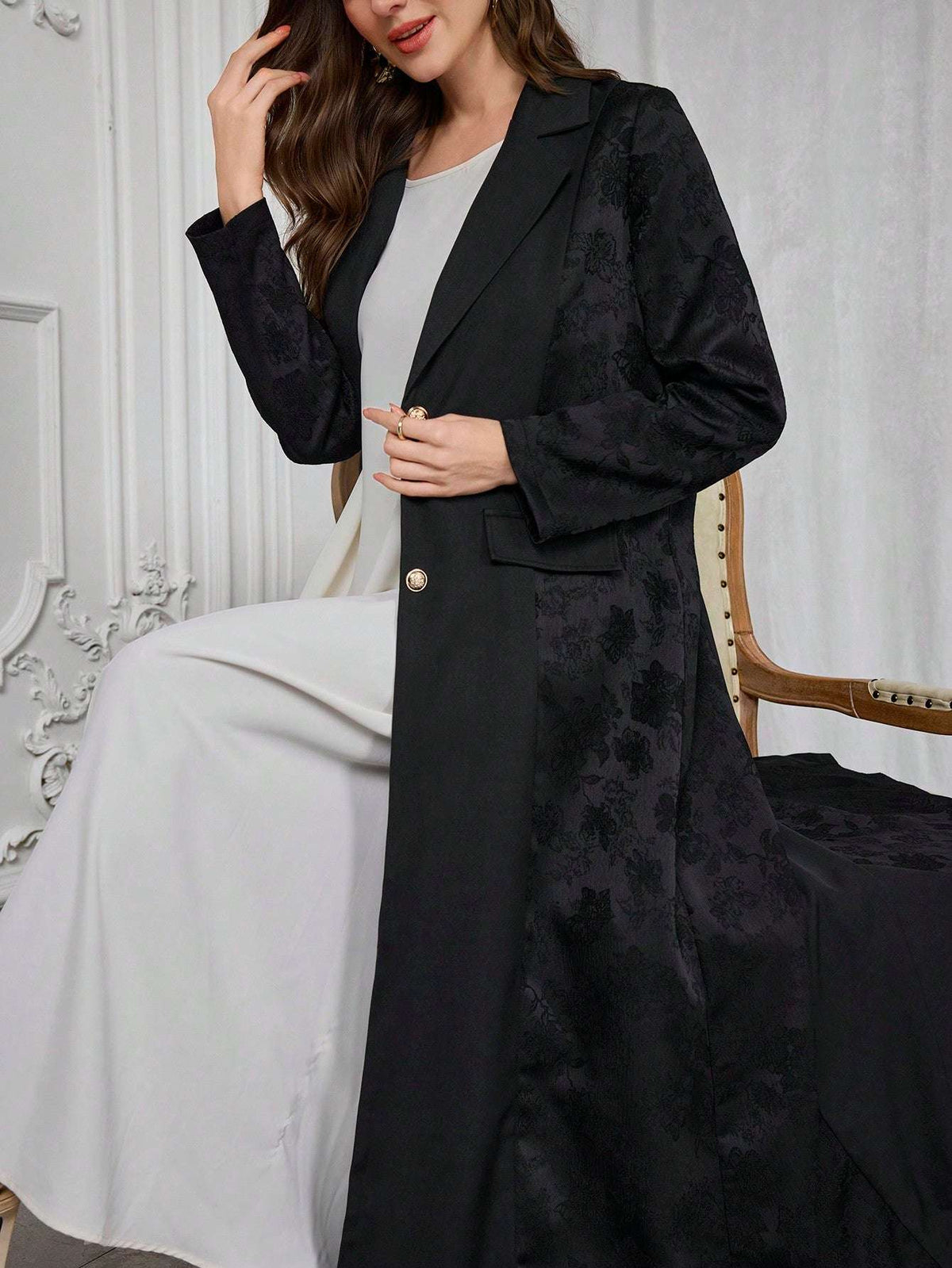 Al Najma Women'S Elegant Simple Jacquard Long Robe, Modest Abaya