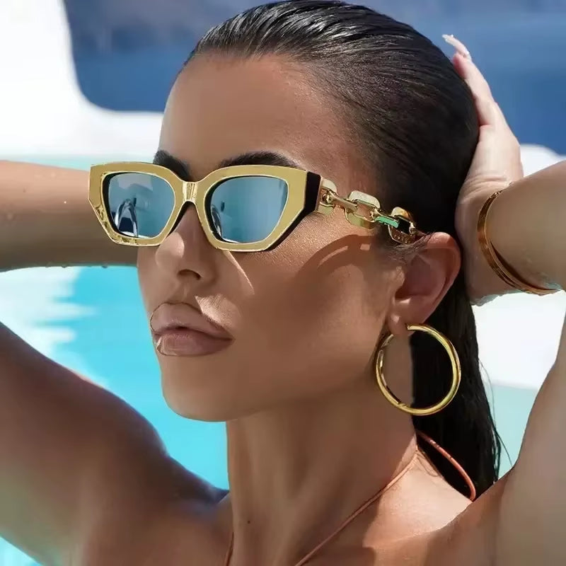 New Fashion Gold Cat Eye Sunglasses Women Vintage Brand Designer Glasses Black Sunglasses for Women UV400
