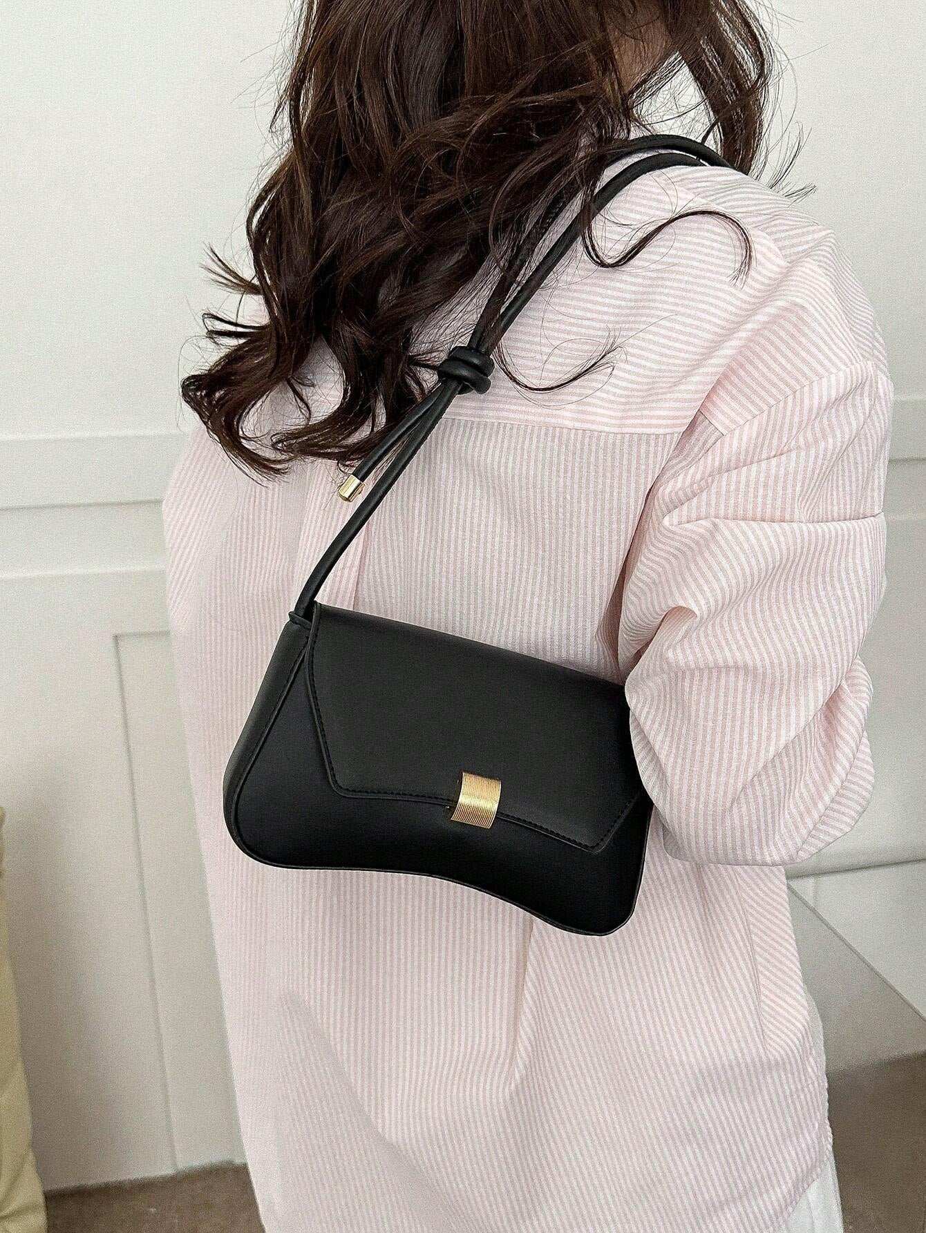 Retro Lightweight, Business Casual Black Flap Bag Vintage Knot Detail PU for Teen Girls Women College Students, Rookies & White-Collar Workers Perfect for Office, College, Work, Business, Commute, Outdoors, Travel, Outings, Retro Inspired Vintage Bag for Women