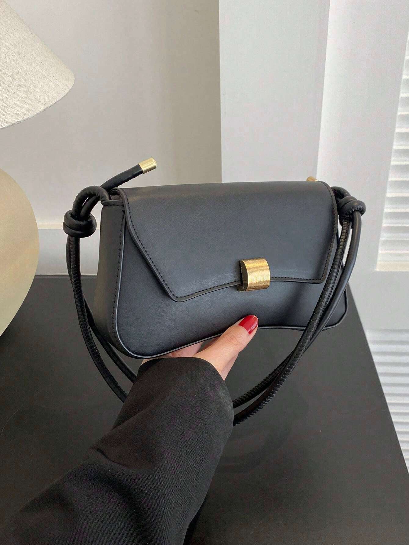 Retro Lightweight, Business Casual Black Flap Bag Vintage Knot Detail PU for Teen Girls Women College Students, Rookies & White-Collar Workers Perfect for Office, College, Work, Business, Commute, Outdoors, Travel, Outings, Retro Inspired Vintage Bag for Women