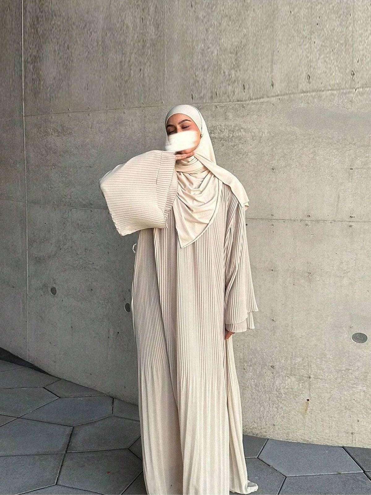 Dubai Pullover Robe Chiffon Pleated Dress Solid Color Women'S Wear,Modest