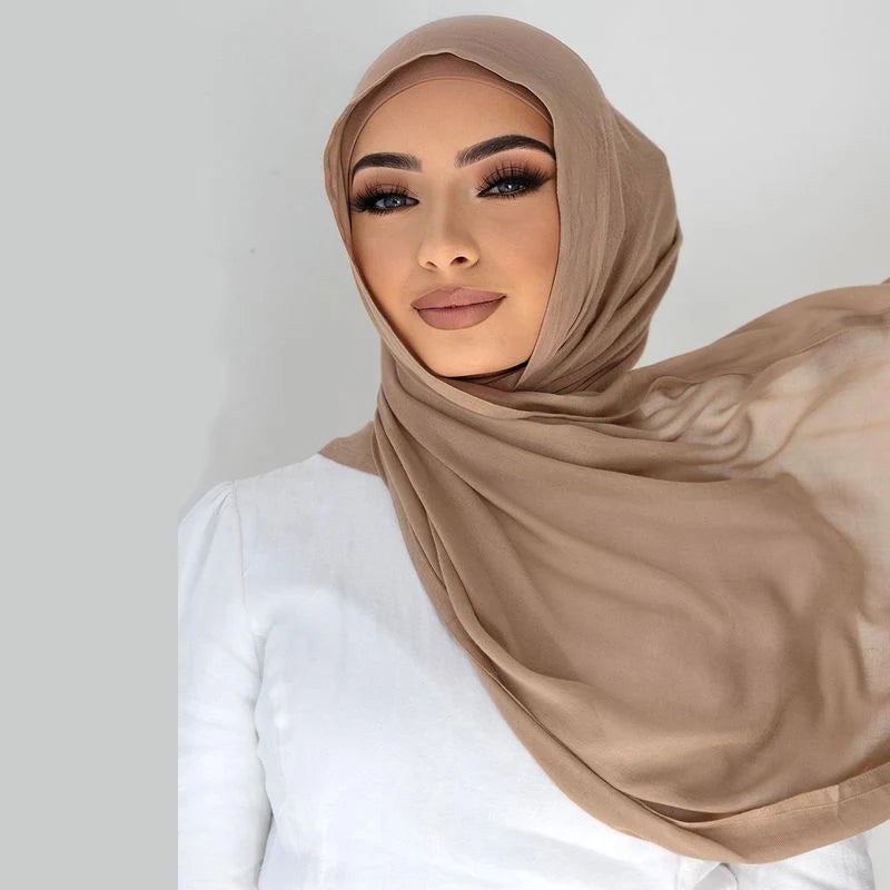 Viscose Hijab Scarf Double Stitches Edge Plain Cotton Modal Muslim Women Scarf Soft Lightweight Shawl Rayon Scarf Hijab 185X85Cm