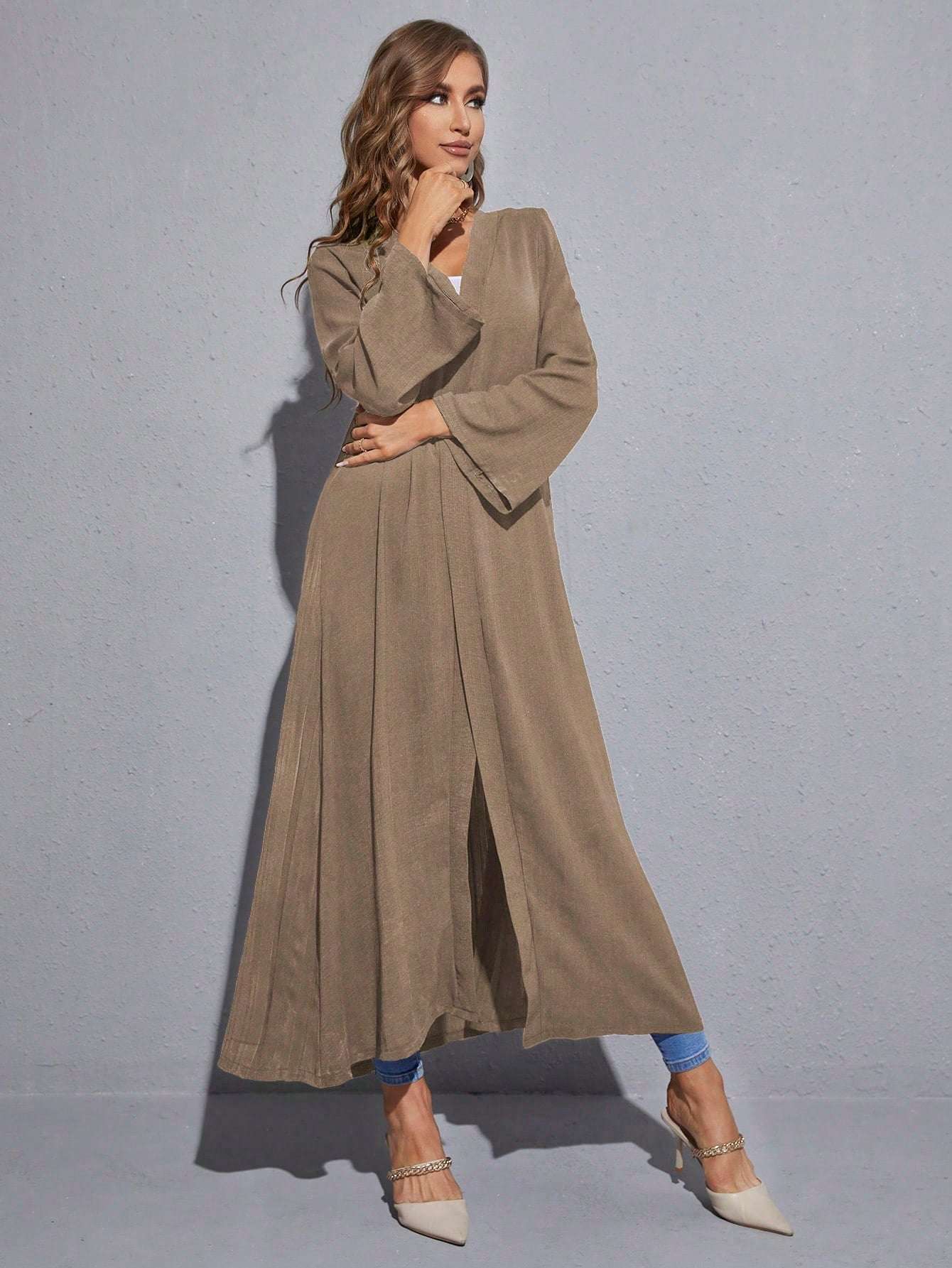 Al Najma Solid Open Front Modest Long Sleeve Arabian Abaya