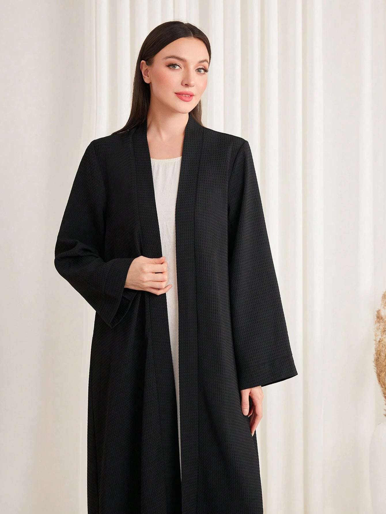 Al Najma Solid Color Shawl Collar Modest Long Sleeve Arabian Abaya Robe