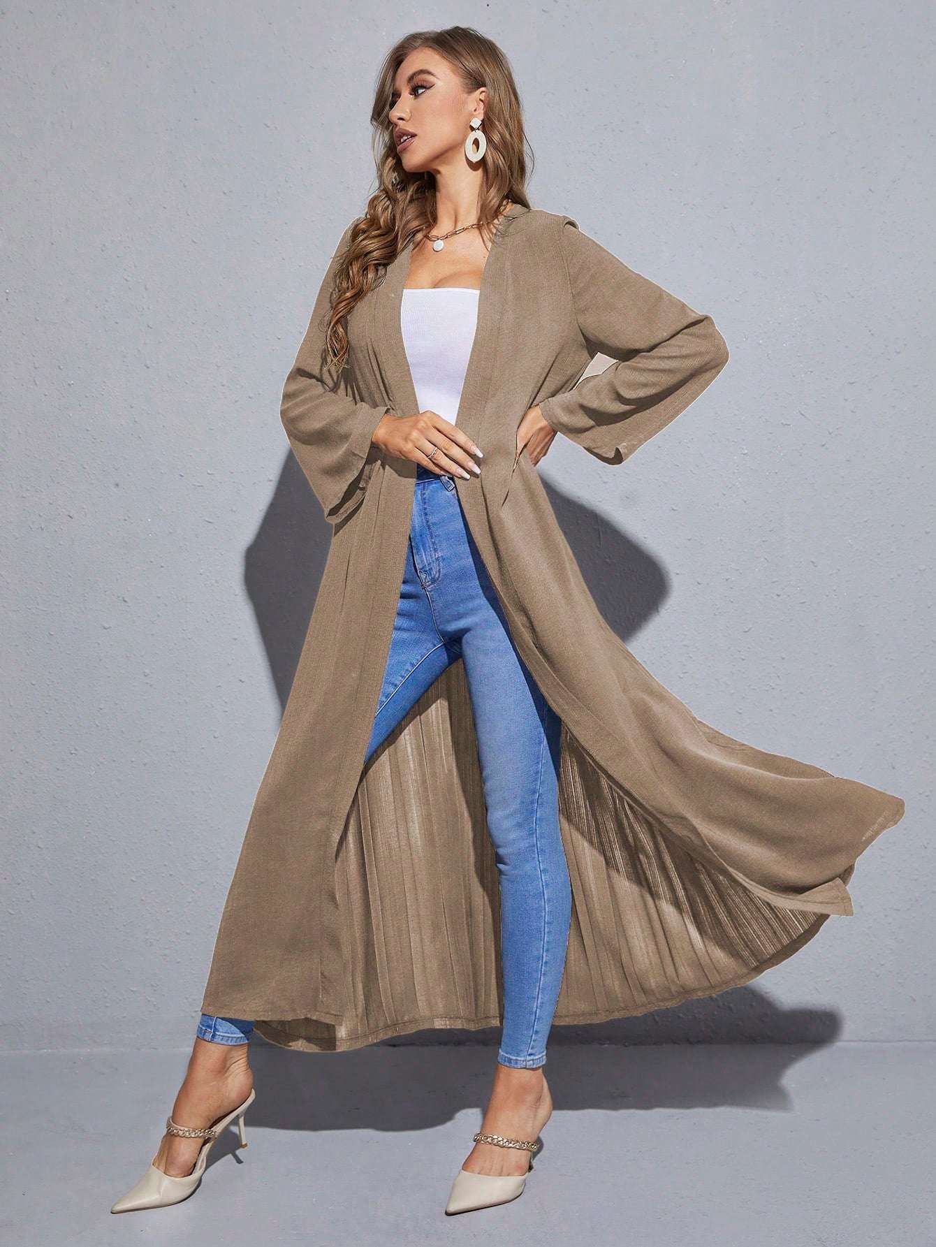 Al Najma Solid Open Front Modest Long Sleeve Arabian Abaya