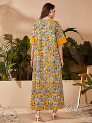 Al Najma Paisley Print Flounce Sleeve Kaftan Modest Arabian Dress