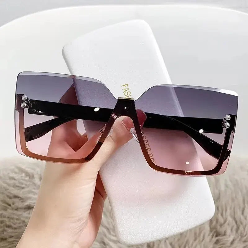 European and American Style Half-Frame Metal Sunglasses for Women - Fashionable Slim Design with UV Protection