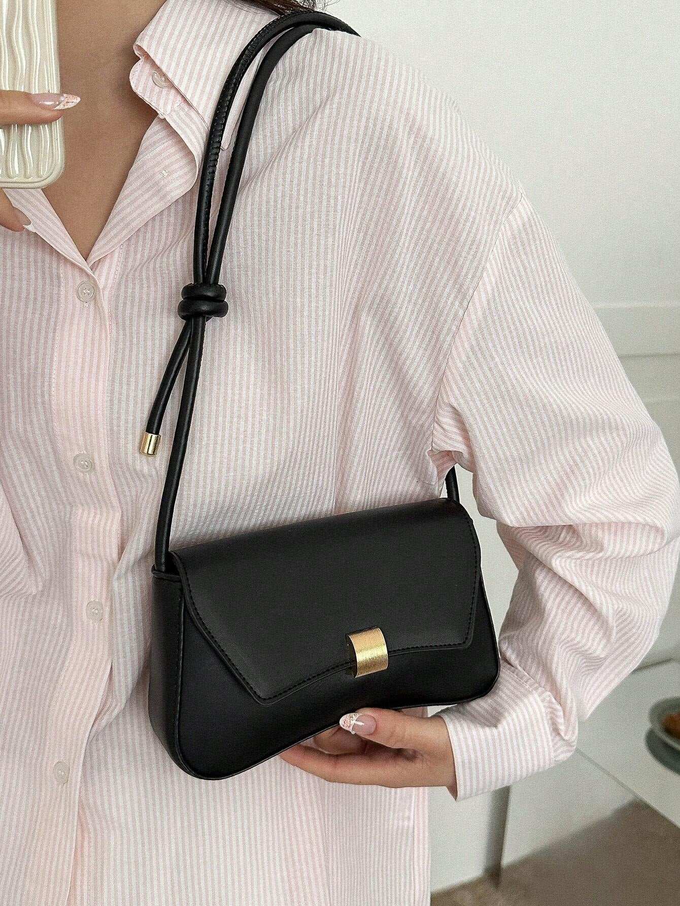 Retro Lightweight, Business Casual Black Flap Bag Vintage Knot Detail PU for Teen Girls Women College Students, Rookies & White-Collar Workers Perfect for Office, College, Work, Business, Commute, Outdoors, Travel, Outings, Retro Inspired Vintage Bag for Women