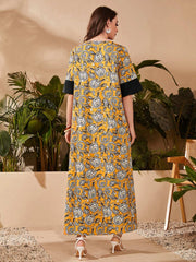 Al Najma Paisley Print Flounce Sleeve Kaftan, Modest Arabian Dress