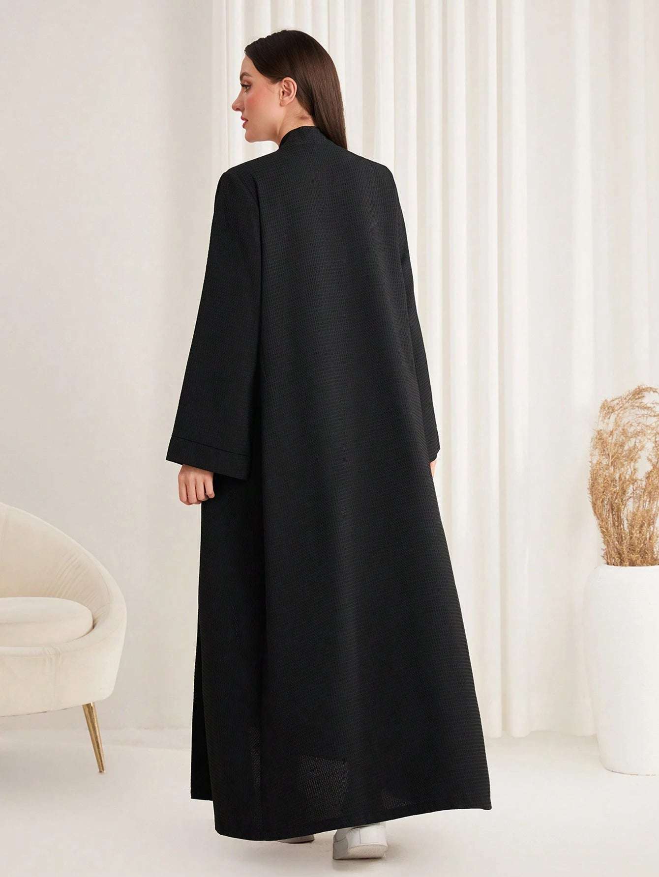 Al Najma Solid Color Shawl Collar Modest Long Sleeve Arabian Abaya Robe