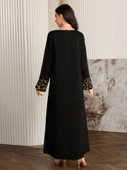 Al Najma Women'S Leopard Print Long Sleeve Maxi Casual Arabian Dress, Casual Modest a Line Arabian Dresses, for Casual Daily/Travel/Holiday/Vacation