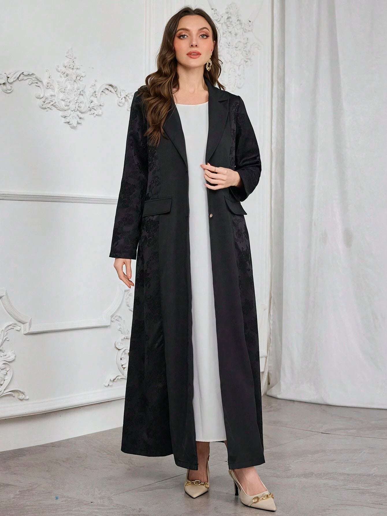 Al Najma Women'S Elegant Simple Jacquard Long Robe, Modest Abaya