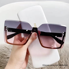 European and American Style Half-Frame Metal Sunglasses for Women - Fashionable Slim Design with UV Protection
