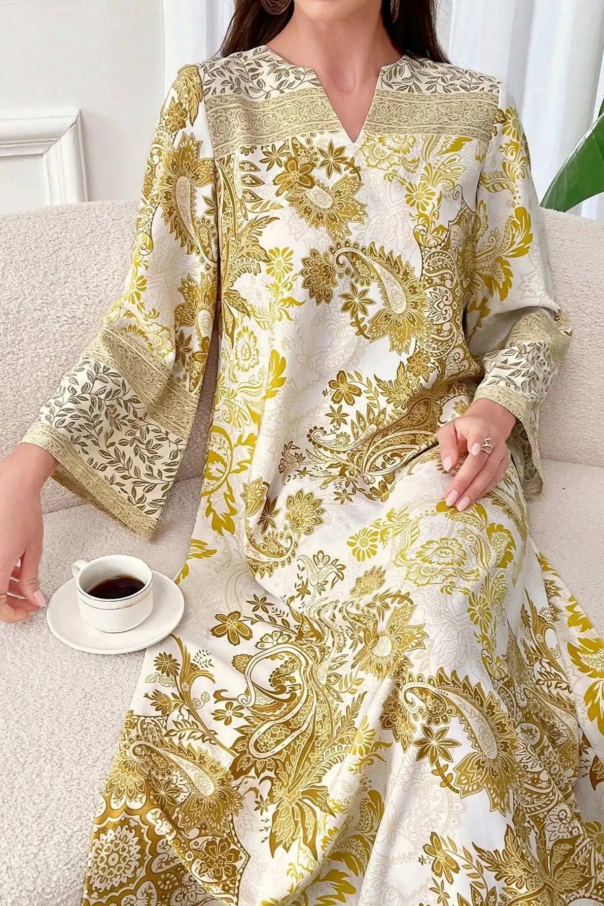 Simple Floral Elegant Long Sleeve Modest Dress