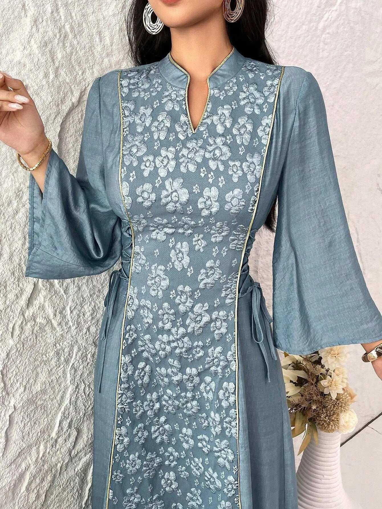 ZAYNAO Al Najma Women'S Printed Simple Daily Wear Arabian Modest Dress, Elegant Long Sleeve Side Tie up Full Length Jalabiya Kaftan Modest Dress for Casual Daily/Evening/Family Party/Event Al Najma Women'S Printed Simple Daily Wear Arabian Modest Dress, Elegant Long Sleeve Side Tie up Full Length Jalabiya Kaftan Modest Dress for Casual Daily/Evening/Family Party/Event