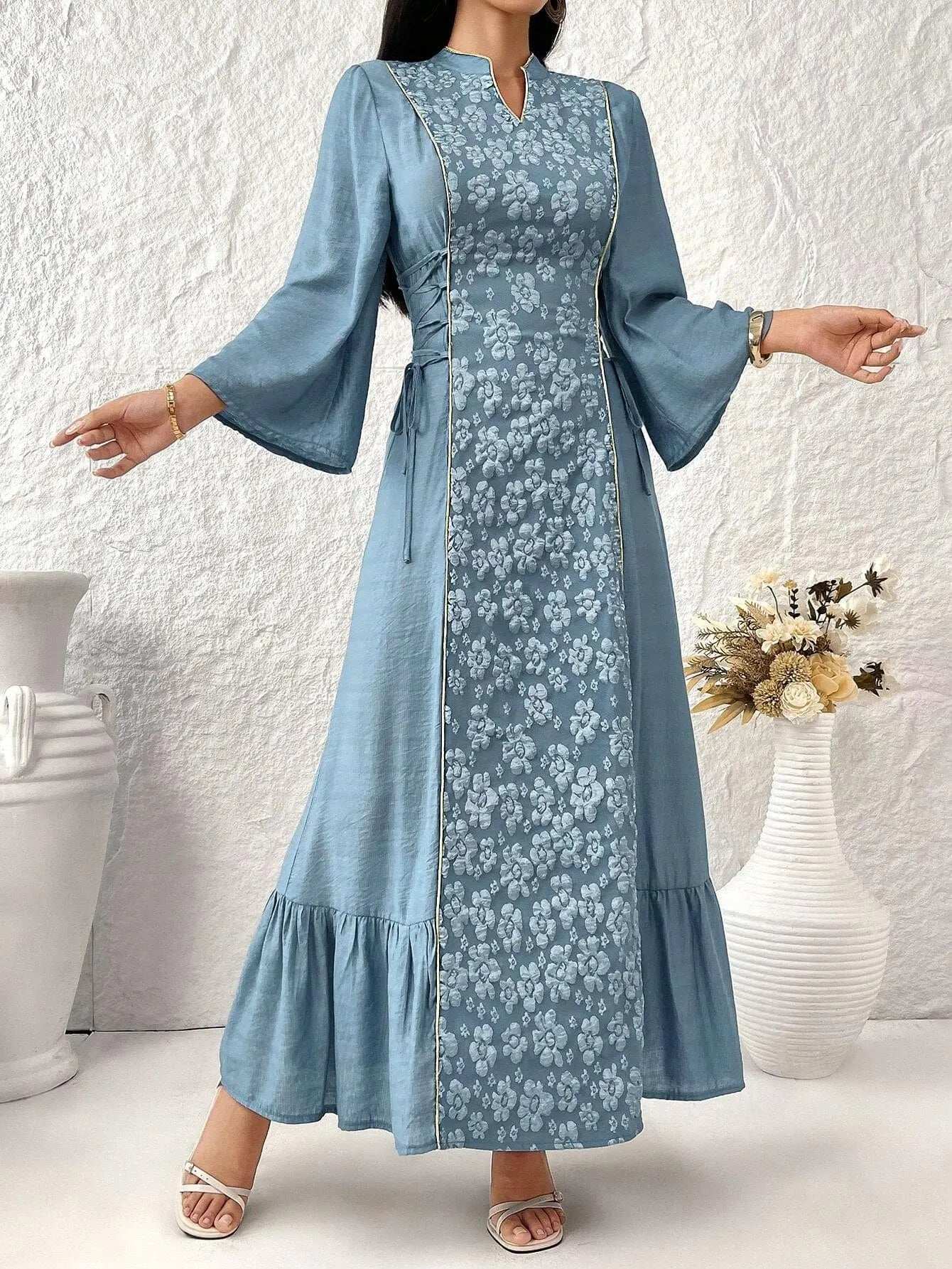 ZAYNAO Al Najma Women'S Printed Simple Daily Wear Arabian Modest Dress, Elegant Long Sleeve Side Tie up Full Length Jalabiya Kaftan Modest Dress for Casual Daily/Evening/Family Party/Event Al Najma Women'S Printed Simple Daily Wear Arabian Modest Dress, Elegant Long Sleeve Side Tie up Full Length Jalabiya Kaftan Modest Dress for Casual Daily/Evening/Family Party/Event