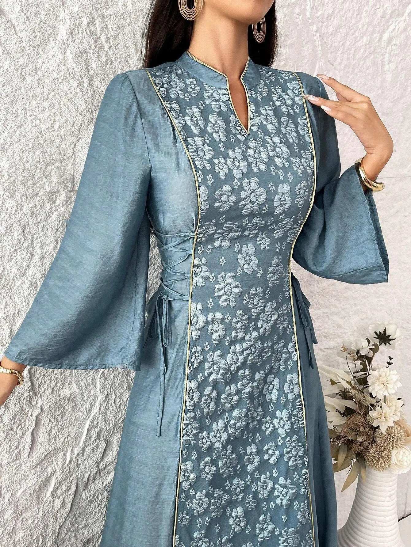 ZAYNAO Al Najma Women'S Printed Simple Daily Wear Arabian Modest Dress, Elegant Long Sleeve Side Tie up Full Length Jalabiya Kaftan Modest Dress for Casual Daily/Evening/Family Party/Event Al Najma Women'S Printed Simple Daily Wear Arabian Modest Dress, Elegant Long Sleeve Side Tie up Full Length Jalabiya Kaftan Modest Dress for Casual Daily/Evening/Family Party/Event