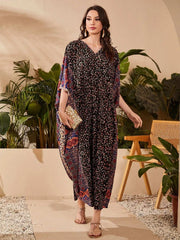 ZAYNAO Multicolor / One-Size Al Najma V-Neck Batwing Sleeve Ditsy Floral Kaftan Modest Arabian Dress 313047070067 0269ed78-4395-4e98-8022-fbbeb44d3665 Al Najma V-Neck Batwing Sleeve Ditsy Floral Kaftan Modest Arabian Dress