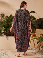 ZAYNAO Multicolor / One-Size Al Najma V-Neck Batwing Sleeve Ditsy Floral Kaftan Modest Arabian Dress 313047070067 0269ed78-4395-4e98-8022-fbbeb44d3665 Al Najma V-Neck Batwing Sleeve Ditsy Floral Kaftan Modest Arabian Dress