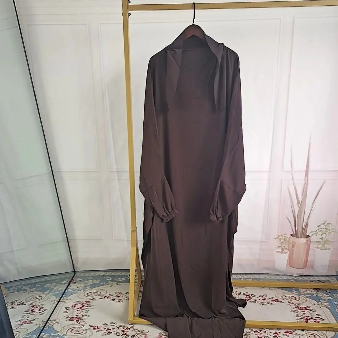 ZAYNAO Women Dark Coffee / Free Size Amazon Abaya Dubai Turkey One-piece Prayer Dress CJYD173203906FU Abaya Dubai Turkey One-piece Prayer Dress