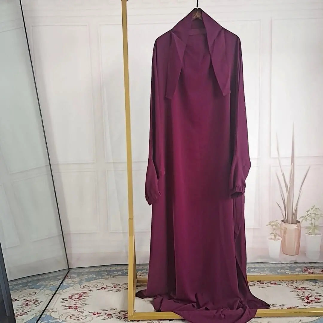 ZAYNAO Women Dark Purple / Free Size Amazon Abaya Dubai Turkey One-piece Prayer Dress CJYD173203905EV Abaya Dubai Turkey One-piece Prayer Dress