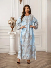 ZAYNAO Women Elegant Floral Print Long Sleeve Abaya Dress Elegant Floral Print Long Sleeve Abaya Dress