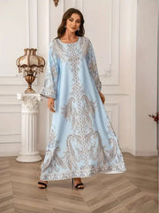 ZAYNAO Women Elegant Floral Print Long Sleeve Abaya Dress Elegant Floral Print Long Sleeve Abaya Dress