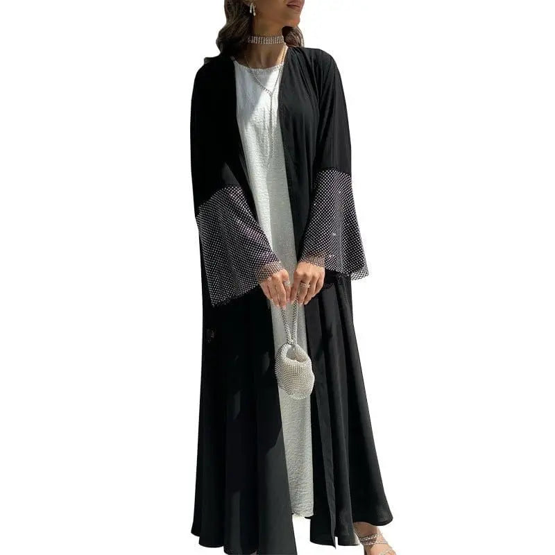 ZAYNAO Women MQ085 Cardigan Abaya Muslim Cross-border Stretch Diamond Mesh Robe Cardigan Abaya Muslim Cross-border Stretch Diamond Mesh Robe