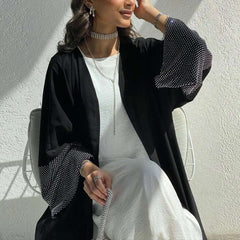 ZAYNAO Women MQ085 Cardigan Abaya Muslim Cross-border Stretch Diamond Mesh Robe Cardigan Abaya Muslim Cross-border Stretch Diamond Mesh Robe