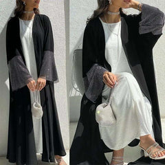 ZAYNAO Women MQ085 Cardigan Abaya Muslim Cross-border Stretch Diamond Mesh Robe Cardigan Abaya Muslim Cross-border Stretch Diamond Mesh Robe