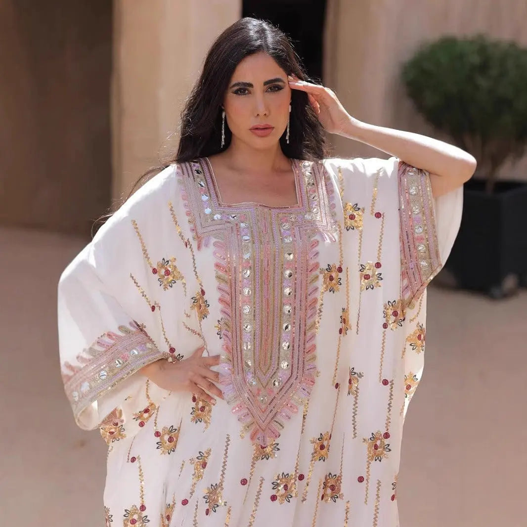 ZAYNAO Women White / Free Size Loose Long Muslim Dress Kaftan With Headscarf CJYD236060201AZ Loose Long Muslim Dress Kaftan With Headscarf