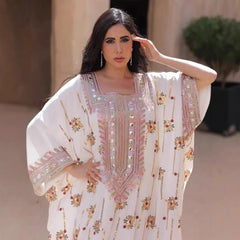 ZAYNAO Women White / Free Size Loose Long Muslim Dress Kaftan With Headscarf CJYD236060201AZ Loose Long Muslim Dress Kaftan With Headscarf