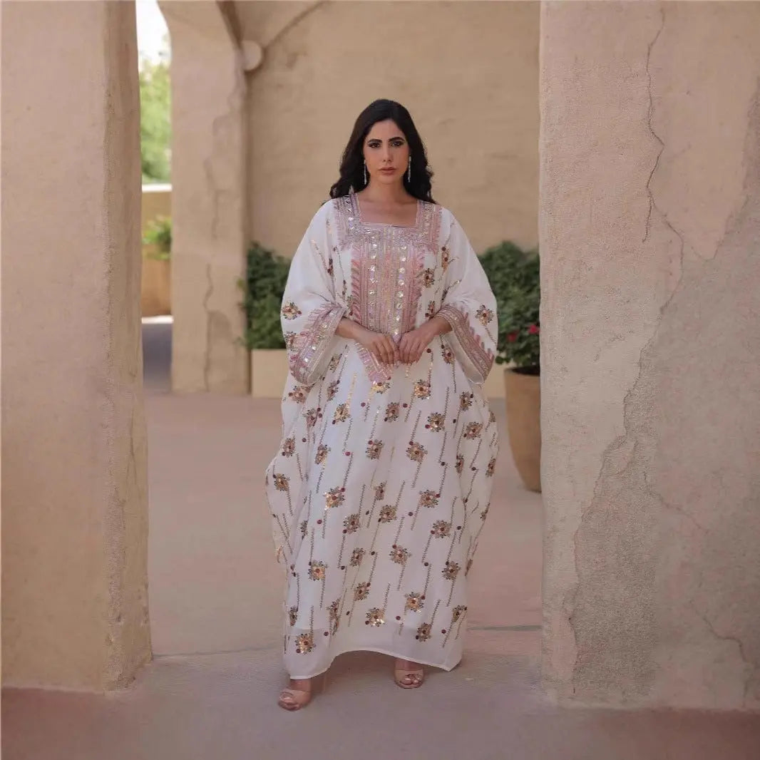 ZAYNAO Women White / Free Size Loose Long Muslim Dress Kaftan With Headscarf CJYD236060201AZ Loose Long Muslim Dress Kaftan With Headscarf