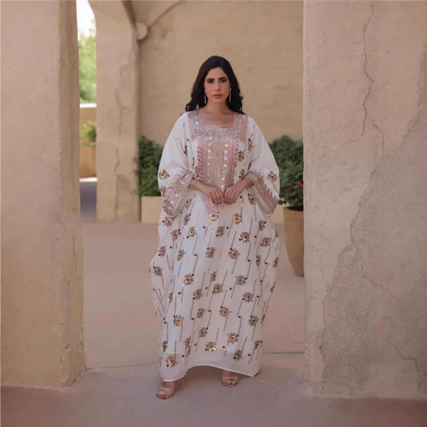 ZAYNAO Women White / Free Size Loose Long Muslim Dress Kaftan With Headscarf CJYD236060201AZ Loose Long Muslim Dress Kaftan With Headscarf