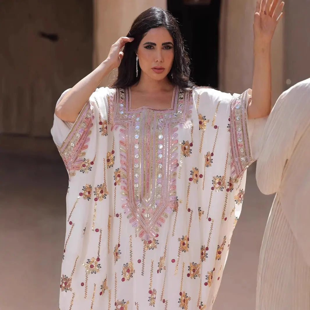 ZAYNAO Women White / Free Size Loose Long Muslim Dress Kaftan With Headscarf CJYD236060201AZ Loose Long Muslim Dress Kaftan With Headscarf