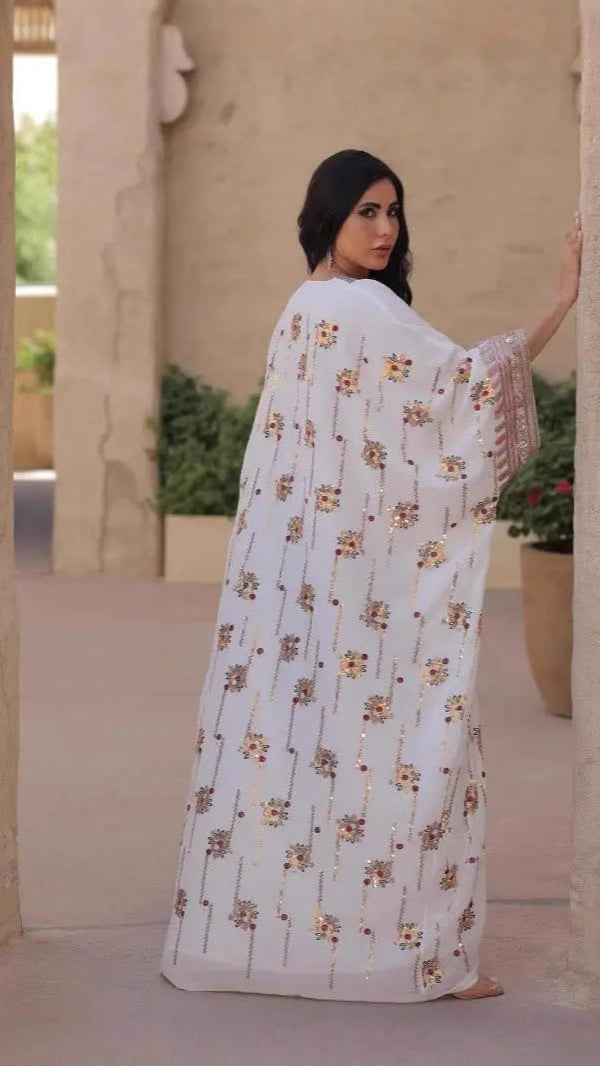 ZAYNAO Women White / Free Size Loose Long Muslim Dress Kaftan With Headscarf CJYD236060201AZ Loose Long Muslim Dress Kaftan With Headscarf
